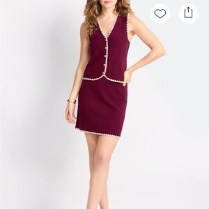 Skies Are Blue Burgundy Mini Dress with Cream Trim